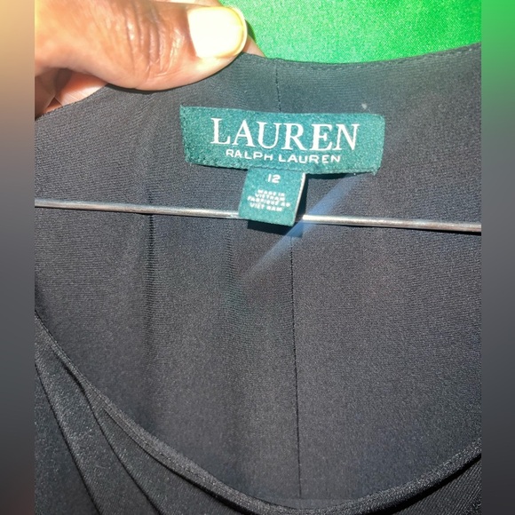 Lauren By Ralph Lauren Black Dress with Pink Floral Design and Ruffle Arms sz 12 - Picture 7 of 8